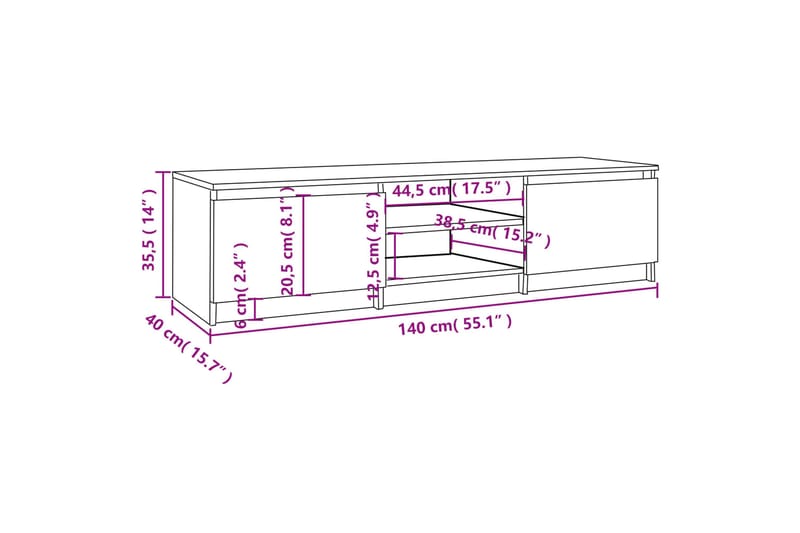 beBasic TV-taso harmaa Sonoma 140x40x35,5 cm tekninen puu - Harmaa - Tv taso & Mediataso