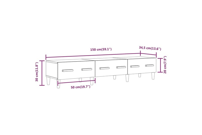 beBasic TV-taso harmaa Sonoma 150x34,5x30 cm tekninen puu - Harmaa - Tv taso & Mediataso