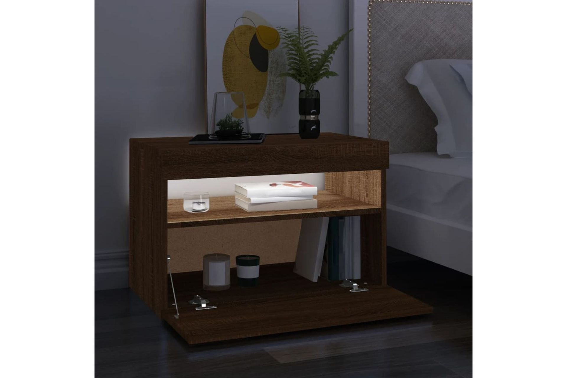 beBasic TV-taso LED-valoilla ruskea tammi 60x35x40 cm - Ruskea - Huonekalut - TV- & Mediakalusteet - Tv taso & Mediataso