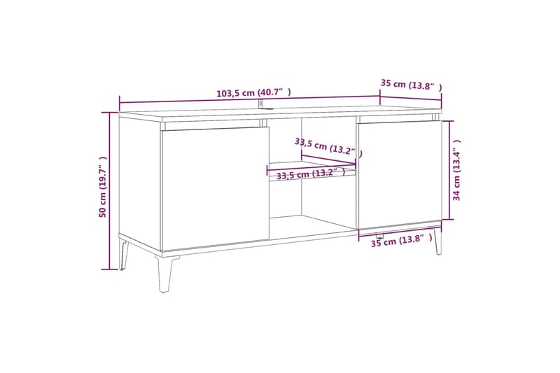 beBasic TV-taso metallijaloilla savutammi 103,5x35x50 cm - Ruskea - Huonekalut - TV- & Mediakalusteet - Tv taso & Mediataso