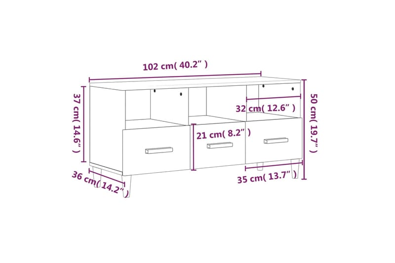 beBasic TV-taso savutammi 102x36x50 cm tekninen puu - Ruskea - Huonekalut - TV- & Mediakalusteet - Tv taso & Mediataso