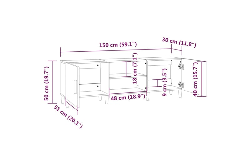 beBasic TV-taso savutammi 150x30x50 cm tekninen puu - Ruskea - Huonekalut - TV- & Mediakalusteet - Tv taso & Mediataso