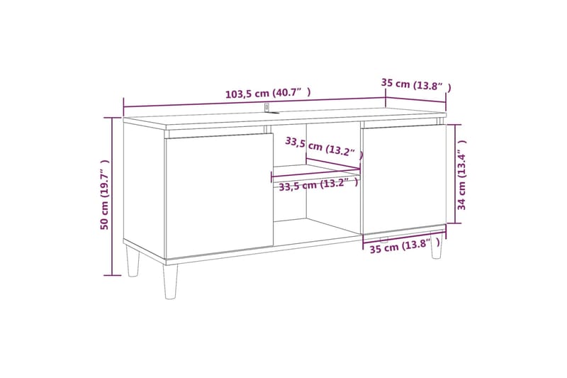 beBasic TV-taso täyspuiset jalat harmaa Sonoma 103,5x35x50 cm - Harmaa - Huonekalut - TV- & Mediakalusteet - Tv taso & Mediataso