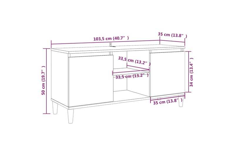 beBasic TV-taso täyspuujaloilla savutammi 103,5x35x50 cm - Ruskea - Huonekalut - TV- & Mediakalusteet - Tv taso & Mediataso
