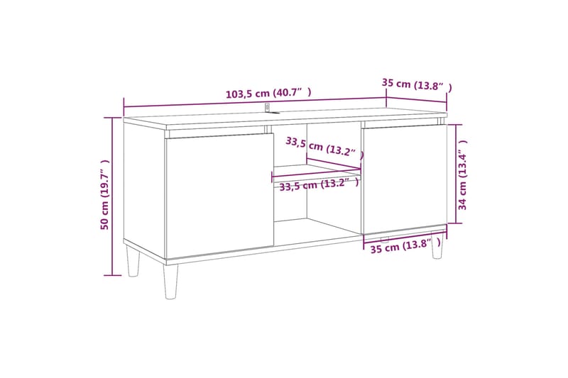 beBasic TV-taso täyspuujaloilla savutammi 103,5x35x50 cm - Ruskea - Tv taso & Mediataso