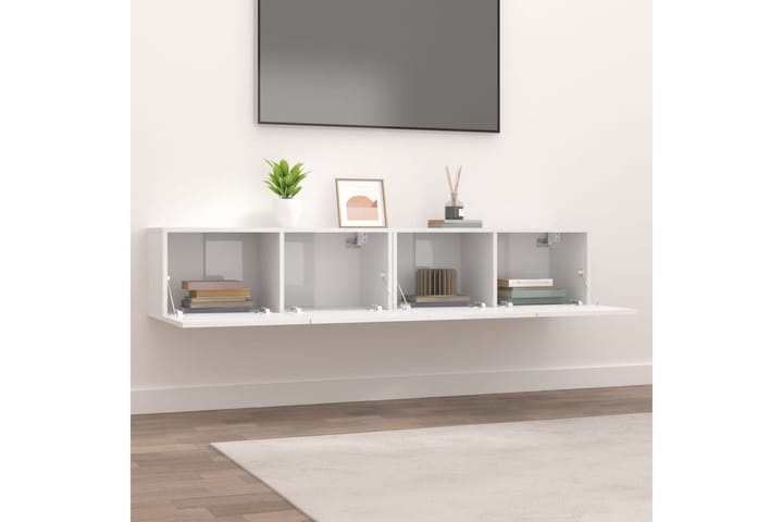 beBasic TV-tasot 2 kpl korkeakiilto valkoinen 80x30x30 cm tekninen puu - Valkoinen - Tv taso & Mediataso