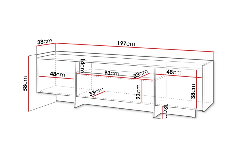 Bellia Tv-Kaappi 197x38 cm - Ruskea - Huonekalut - TV- & Mediakalusteet - TV-kaappi