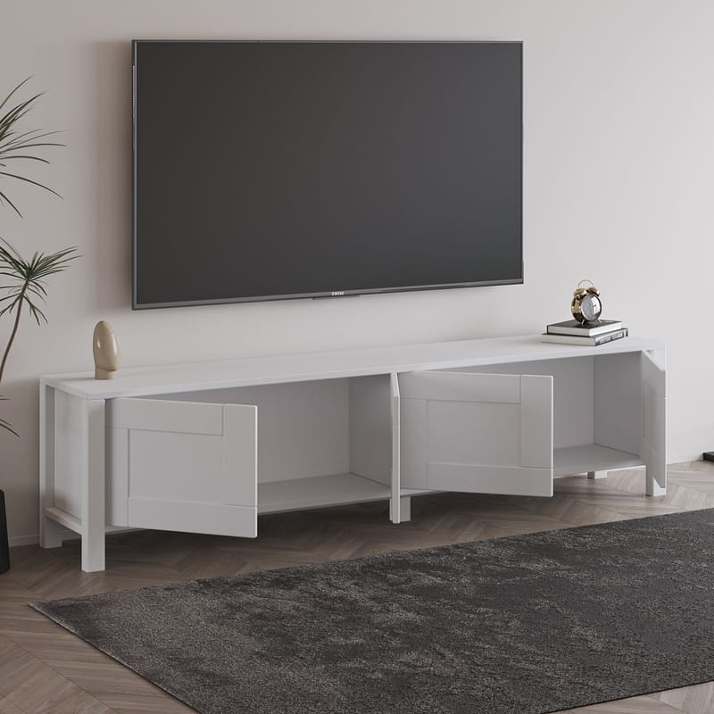 Belor lattialla seisova tv-taso 160 cm säilytyksellä, maalattu puu - Valkoinen - Huonekalut - TV- & Mediakalusteet - Tv taso & Mediataso