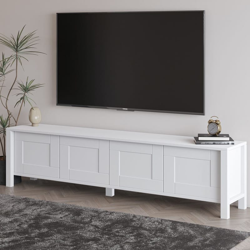Belor lattialla seisova tv-taso 160 cm säilytyksellä, maalattu puu - Valkoinen - Huonekalut - TV- & Mediakalusteet - Tv taso & Mediataso