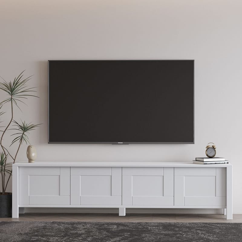 Belor lattialla seisova tv-taso 160 cm säilytyksellä, maalattu puu - Valkoinen - Huonekalut - TV- & Mediakalusteet - Tv taso & Mediataso