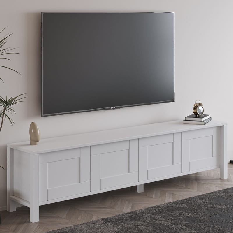 Belor lattialla seisova tv-taso 160 cm säilytyksellä, maalattu puu - Valkoinen - Huonekalut - TV- & Mediakalusteet - Tv taso & Mediataso