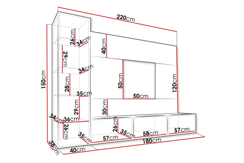 Bernice Tv-Kaappi 220x38 cm - Beige - Huonekalut - TV- & Mediakalusteet - TV-kaappi
