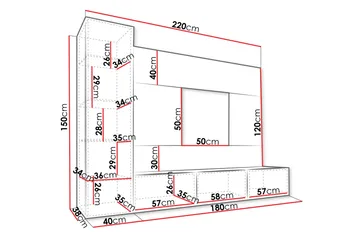 Bernice Tv-Kaappi 220x38 cm - Beige - Huonekalut - TV- & Mediakalusteet - TV-kalustepaketti