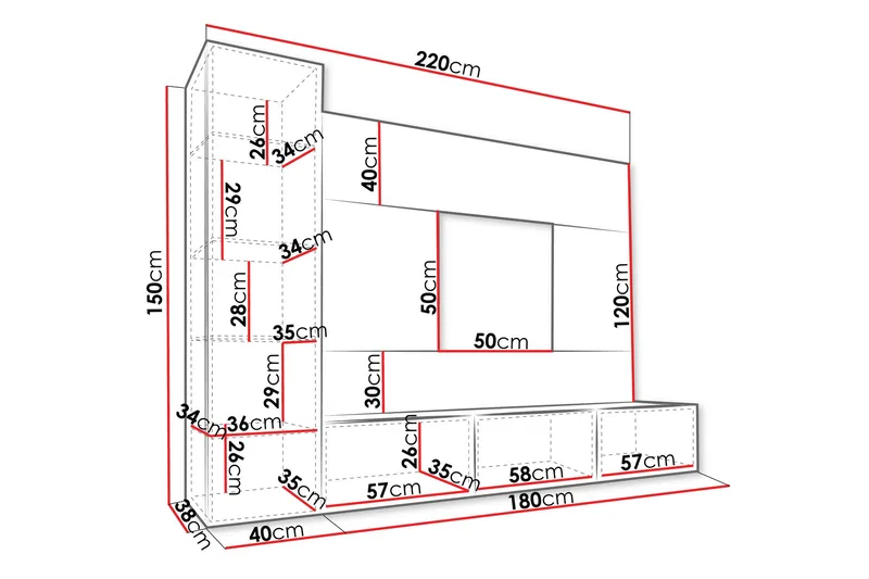 Bernice Tv-Kaappi 220x38 cm - Beige - Huonekalut - TV- & Mediakalusteet - TV-kalustepaketti