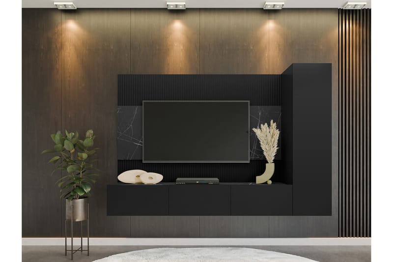 Bernice Tv-Kaappi 220x38 cm - Musta - Huonekalut - TV- & Mediakalusteet - TV-kaappi