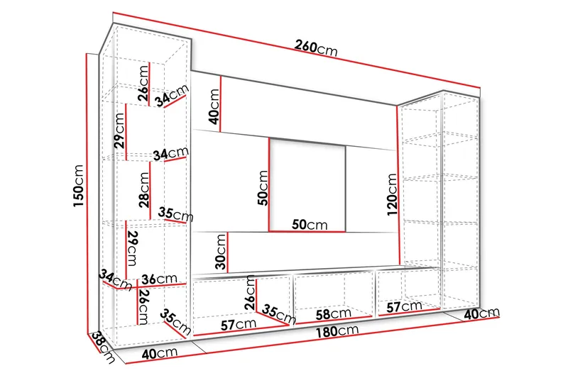 Bernice Tv-Kaappi 260x38 cm - Beige - Huonekalut - TV- & Mediakalusteet - TV-kalustepaketti