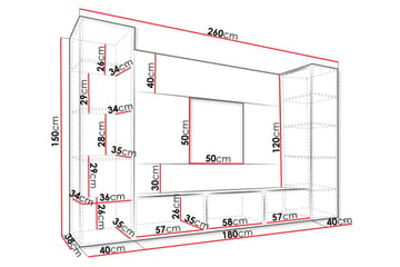 Bernice Tv-Kaappi 260x38 cm - Beige - Huonekalut - TV- & Mediakalusteet - TV-kalustepaketti