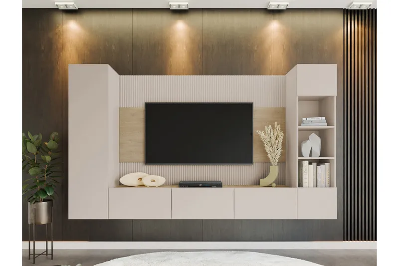 Bernice Tv-Kaappi 260x38 cm - Beige - Huonekalut - TV- & Mediakalusteet - TV-kalustepaketti