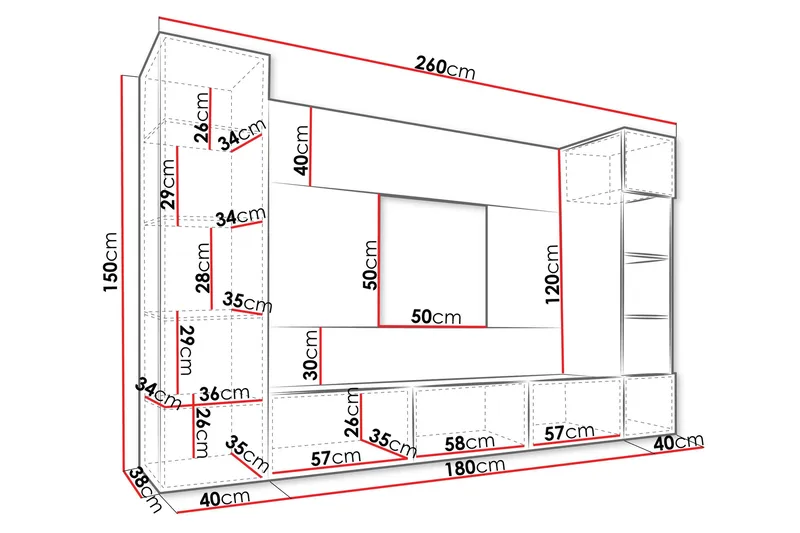 Bernice Tv-Kaappi 260x38 cm - Beige - Huonekalut - TV- & Mediakalusteet - TV-kalustepaketti