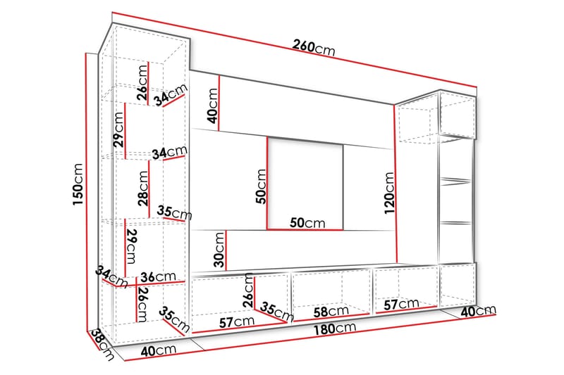 Bernice Tv-Kaappi 260x38 cm - Beige - Huonekalut - TV- & Mediakalusteet - TV-kalustepaketti