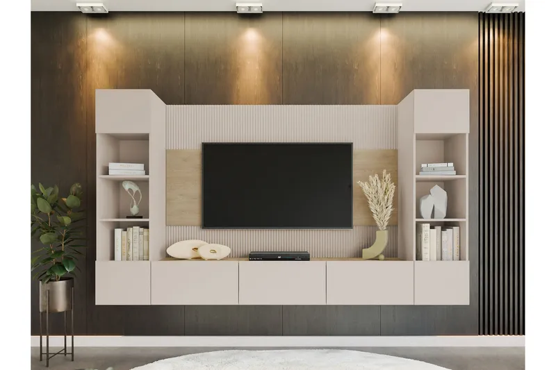 Bernice Tv-Kaappi 260x38 cm - Beige - Huonekalut - TV- & Mediakalusteet - TV-kalustepaketti