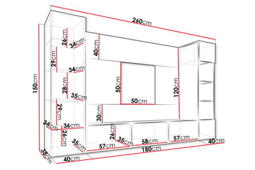 Bernice Tv-Kaappi 260x38 cm - Musta - Huonekalut - TV- & Mediakalusteet - TV-kalustepaketti