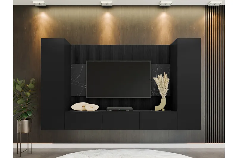 Bernice Tv-Kaappi 260x38 cm - Musta - Huonekalut - TV- & Mediakalusteet - TV-kalustepaketti