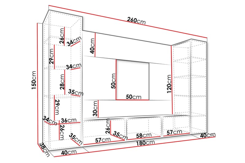 Bernice Tv-Kaappi 260x38 cm - Vihreä - Huonekalut - TV- & Mediakalusteet - TV-kalustepaketti