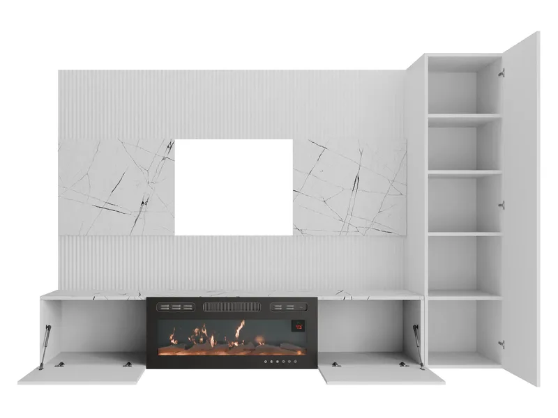 Bernice TV-seinäkaappi 220 cm, sähkötakka lämmitystoiminnolla ja LED-valaistuksella - beige, ruskea - Huonekalut - TV- & Mediakalusteet - TV-kaappi