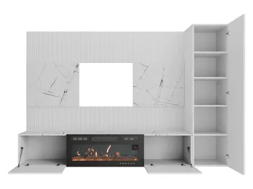 Bernice TV-seinäkaappi 220 cm, sähkötakka lämmitystoiminnolla ja LED-valaistuksella - valkoinen - Huonekalut - TV- & Mediakalusteet - TV-kaappi