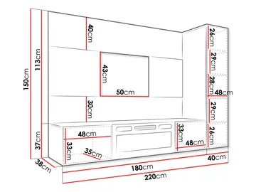 Bernice TV-seinäkaappi 220 cm, sähkötakka lämmitystoiminnolla ja LED-valaistuksella - valkoinen - Huonekalut - TV- & Mediakalusteet - TV-kaappi