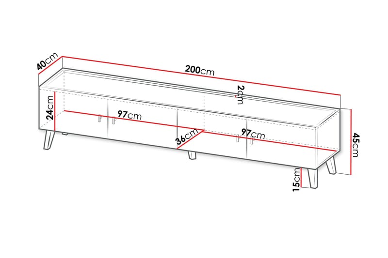 Betsi Tv-Taso 200x40 cm - Huonekalut - TV- & Mediakalusteet - Tv taso & Mediataso