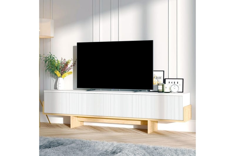 Brin lattialla seisova tv-taso 180 cm säilytystilalla maalattua puuta - Valkoinen - Huonekalut - TV- & Mediakalusteet - Tv taso & Mediataso