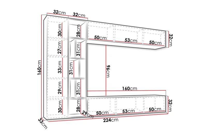 Bulet TV-huonekalusetti 224x33 cm - Beige - Huonekalut - TV- & Mediakalusteet - TV-kalustepaketti