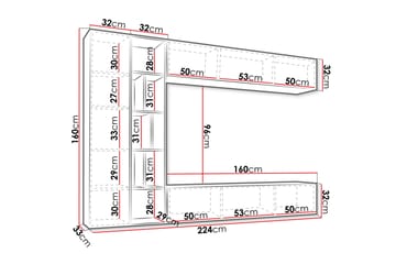 Bulet TV-huonekalusetti 224x33 cm - Beige - Huonekalut - TV- & Mediakalusteet - TV-kalustepaketti