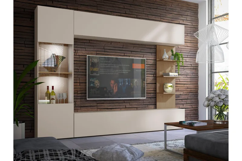 Bunda TV-huonekalusetti 250x30 cm - Beige - Huonekalut - TV- & Mediakalusteet - TV-kalustepaketti