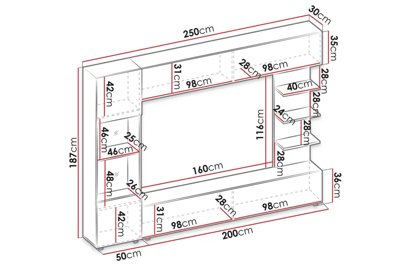 Bunda TV-huonekalusetti 250x30 cm - Beige - Huonekalut - TV- & Mediakalusteet - TV-kalustepaketti