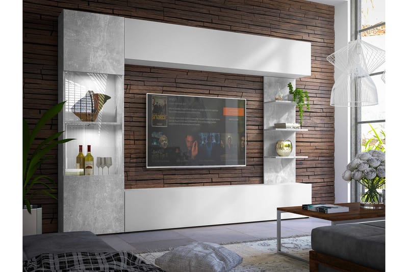 Bunda TV-huonekalusetti 250x30 cm - Harmaa / Valkoinen - Huonekalut - TV- & Mediakalusteet - TV-kalustepaketti