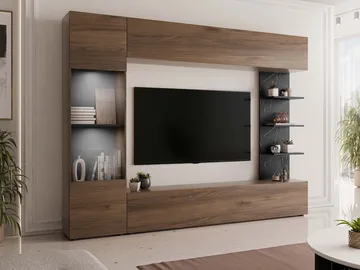 Bunda TV-seinäyksikkö LED-valaistuksella 250 cm - valkoinen - Huonekalut - TV- & Mediakalusteet - TV-kalustepaketti