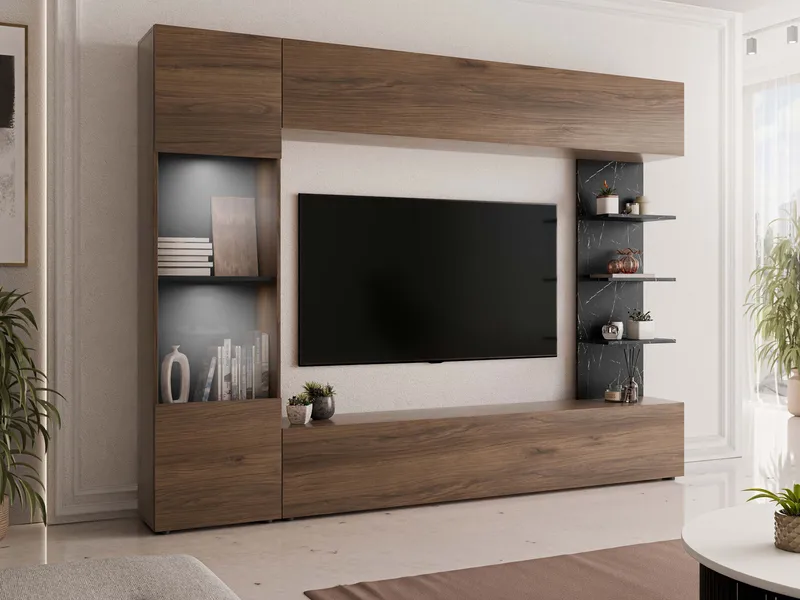 Bunda TV-seinäyksikkö LED-valaistuksella 250 cm - valkoinen - Huonekalut - TV- & Mediakalusteet - TV-kalustepaketti