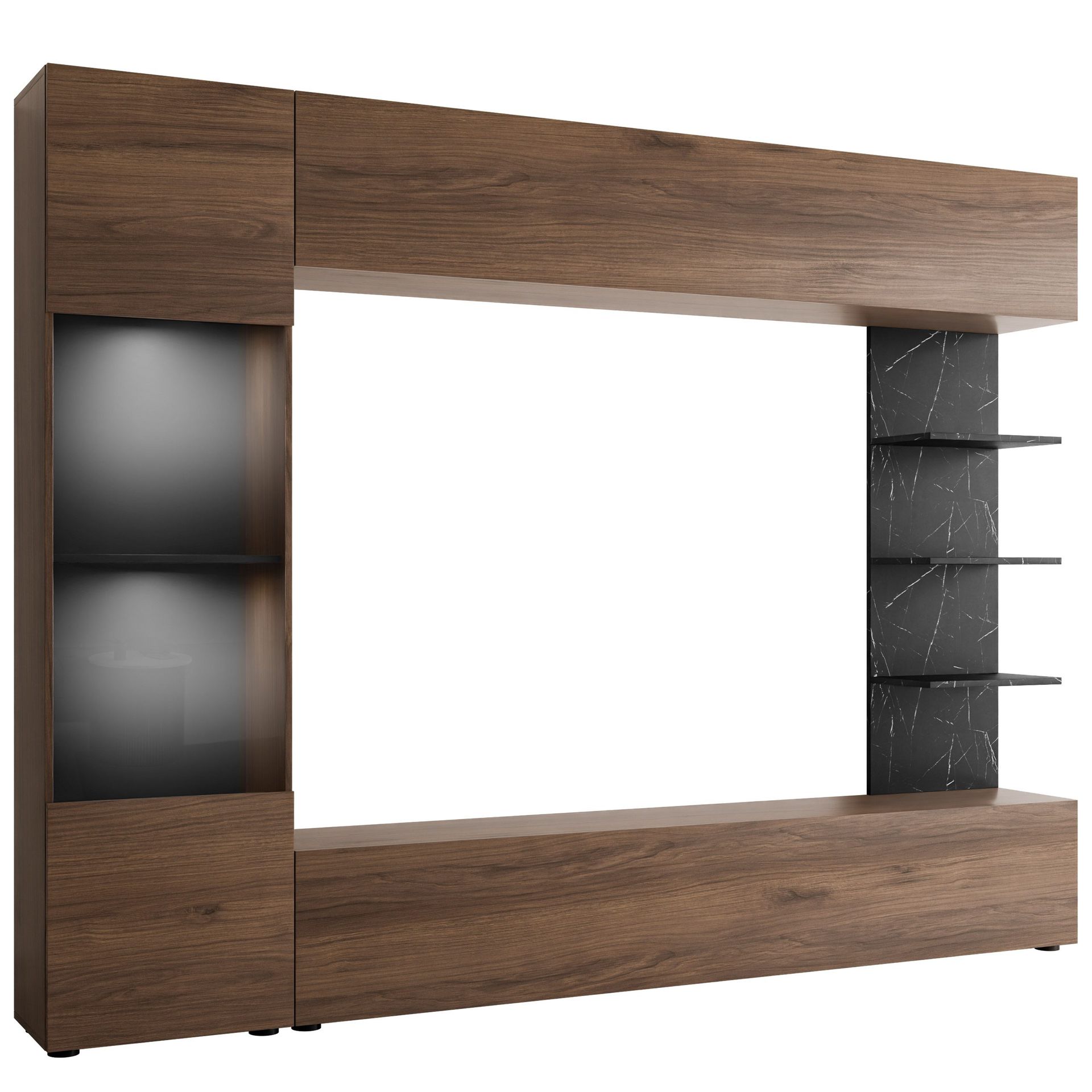Bunda TV-seinäyksikkö LED-valaistuksella 250 cm - valkoinen