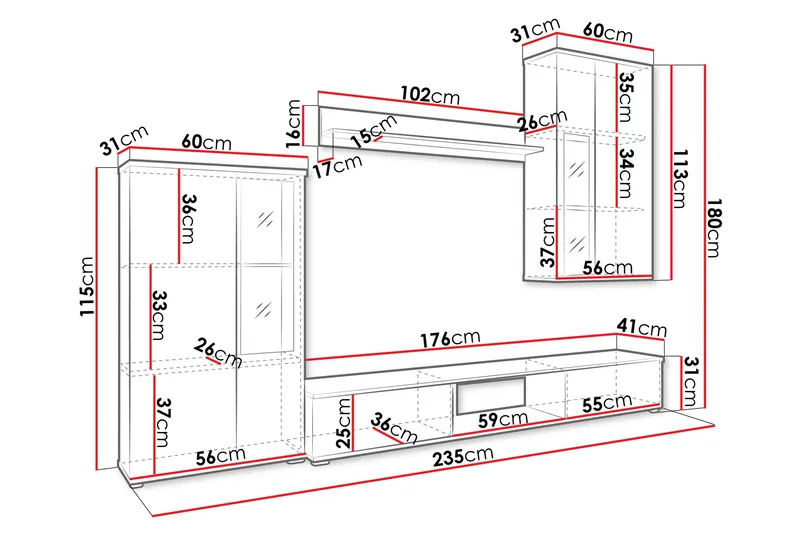 Bunta Tv Kalustesarja - Vaaleanpunainen - Huonekalut - TV- & Mediakalusteet - TV-kalustepaketti