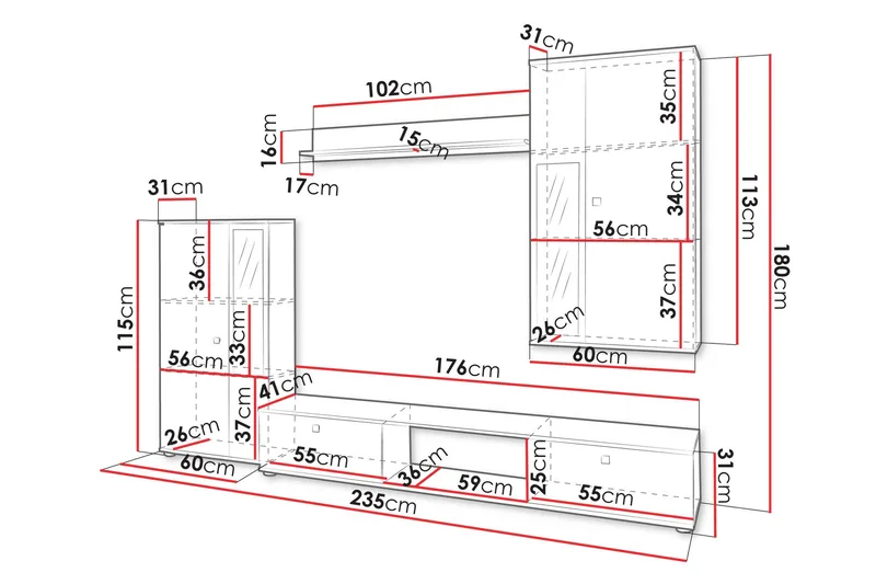 Bunta Tv Kalustesarja - Valkoinen/Vaaleanpunainen - Huonekalut - TV- & Mediakalusteet - TV-kalustepaketti