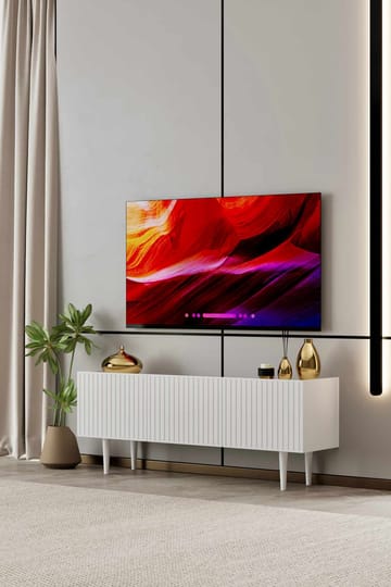 Capella lattialla seisova tv-taso 120 cm säilytystilalla maalattua puuta - Valkoinen - Huonekalut - TV- & Mediakalusteet - Tv taso & Mediataso