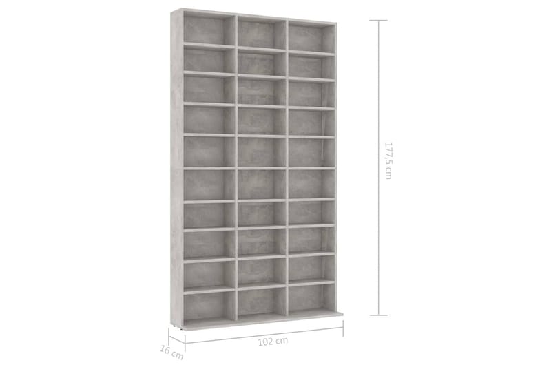 CD-hylly betoninharmaa 102x16x177,5 cm lastulevy - Huonekalut - TV- & Mediakalusteet - CD-hylly & DVD-hylly