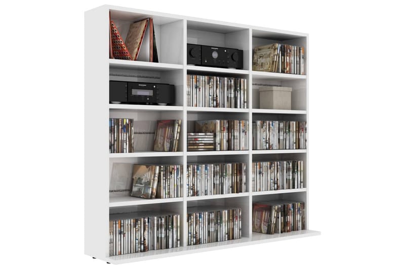 CD-hylly korkeakiilto valkoinen 102x16x89,5 cm lastulevy - Huonekalut - TV- & Mediakalusteet - CD-hylly & DVD-hylly