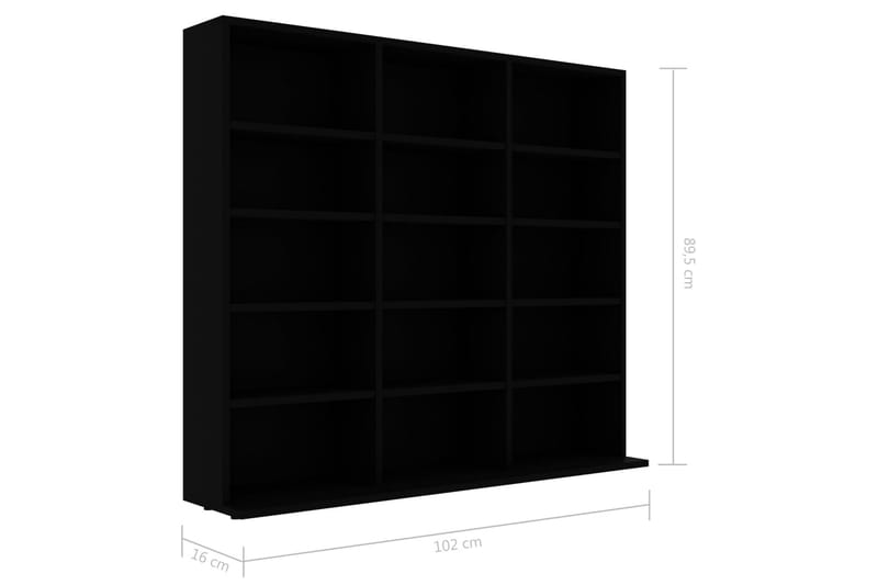 CD-hylly musta 102x16x89,5 cm lastulevy - Huonekalut - TV- & Mediakalusteet - CD-hylly & DVD-hylly