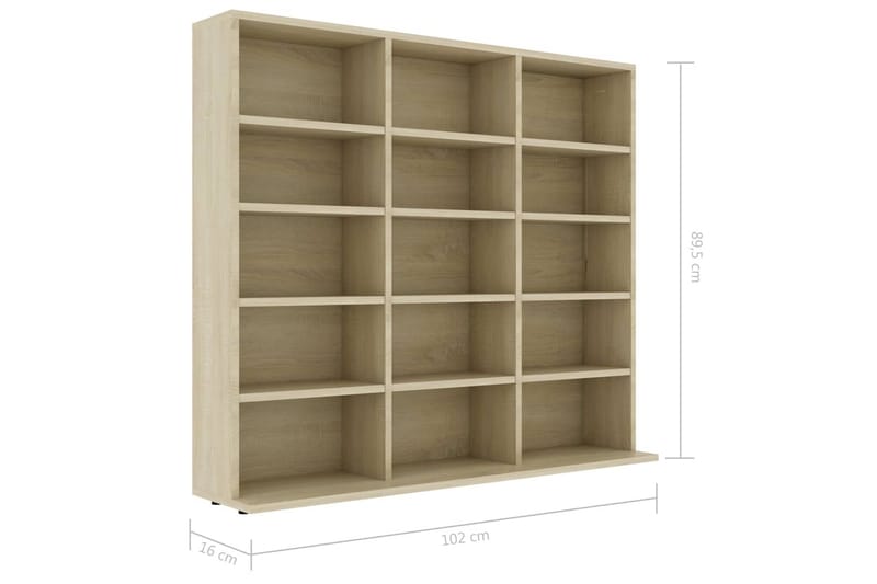 CD-hylly Sonoma-tammi 102x16x89,5 cm lastulevy - Huonekalut - TV- & Mediakalusteet - CD-hylly & DVD-hylly
