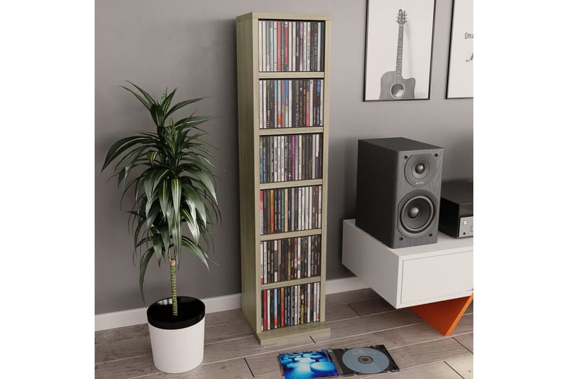 CD-hylly Sonoma tammi 21x16x88 cm lastulevy - Ruskea - Huonekalut - TV- & Mediakalusteet - CD-hylly & DVD-hylly