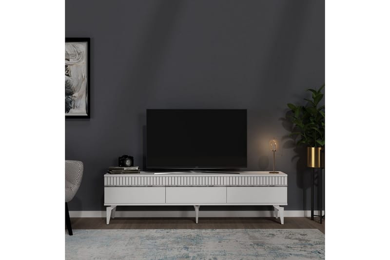 Defneia TV-taso 180 cm - Valkoinen/Hopea - Huonekalut - TV- & Mediakalusteet - Tv taso & Mediataso